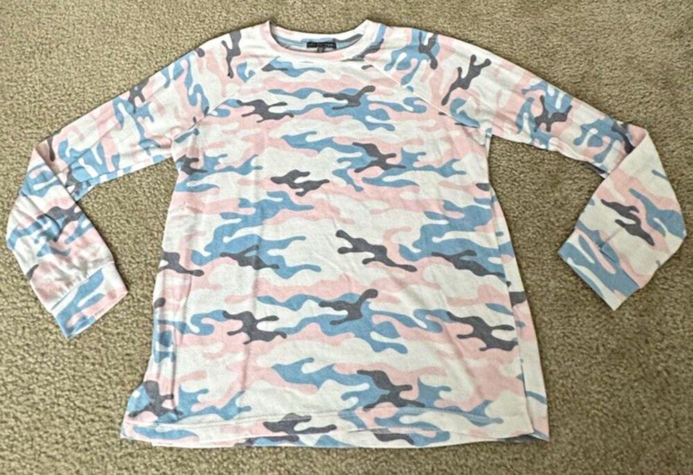 PJ Salvage Womens Small Pastel Camo Long Sleeve Lounge Top Split Hem